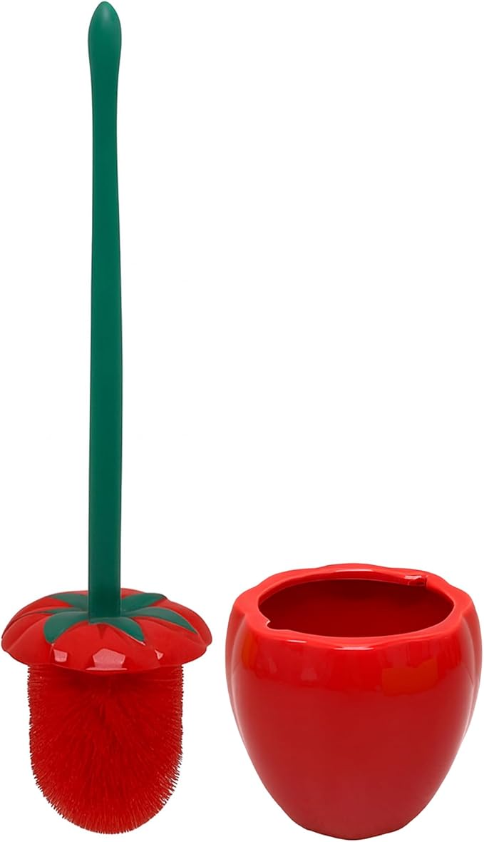 Deep & Sturdy Toilet Bowl Brush with Holder - Tomato Bowl Brush - Durable Scrubbing - Toilet Cleaners - Household Essentials - Bathroom Cleaner - Cleaning Supplies - Household Supplies
