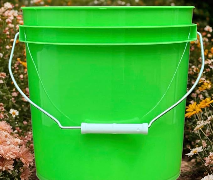 House Naturals 2 Gallon Food Grade - BPA Free Made in USA Buckets Lime Color pails with Screw On Gasket Lids (1, Lime - Orange lids)
