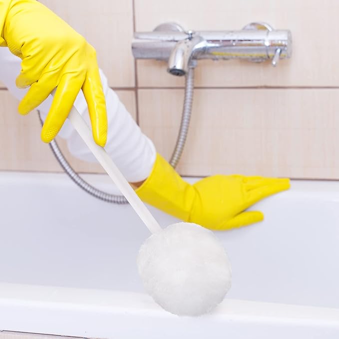 Eaasty 20 Pack Toilet Bowl Brush with Long Plastic Handle Disposable White Soft Swab Toilet Bowl Cleaners Mop with Silk Cotton Brush for Bathroom, 11 x 4.3 Inch