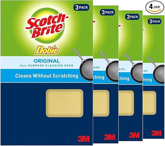 3M Scotch-Brite Dobie All Purpose Pads, 3Count (Pack of 4) Total 12 Pads