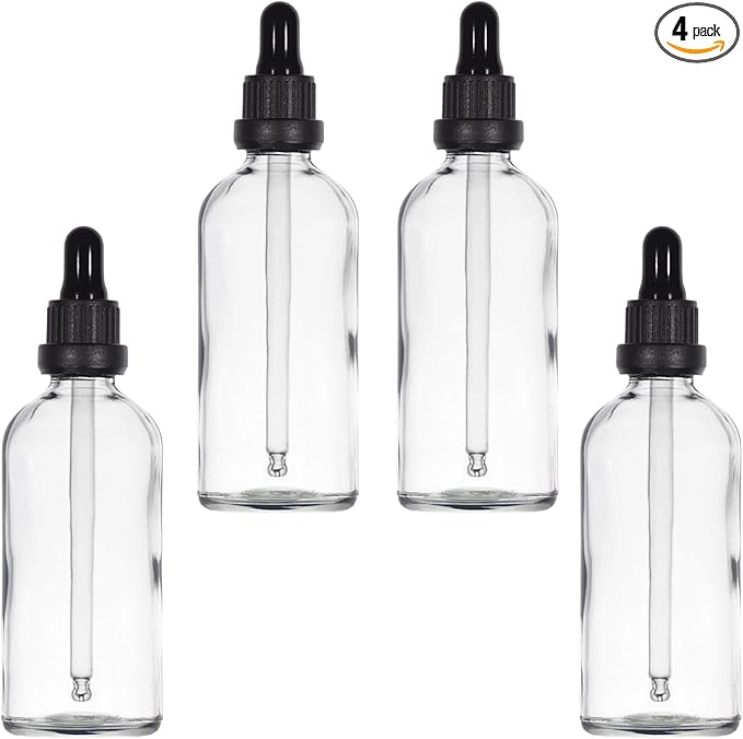 YIZHAO Clear Glass Dropper Bottle 4oz, Tincture Bottles with Glass Dropper, for Essential Oils, Aromatherapy, Cosmetic, Laboratory, Pharmacy, Liquids, Travel –4 Pcs
