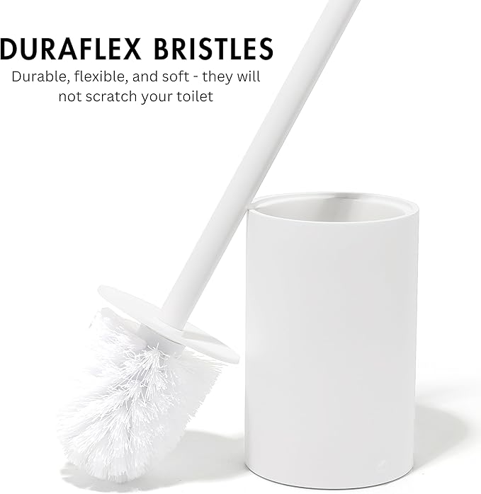 Yew Design Matte White Toilet Bowl Brush for Bathroom with Holder - Bathroom Cleaner Scrubber with Sleek Design, Sturdy, and Durable Bristles