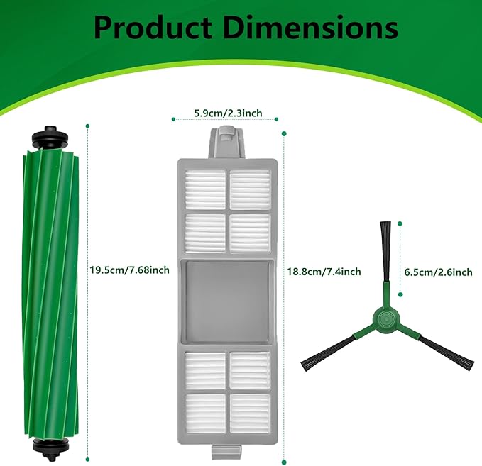 Replacement Parts for iRobot Roomba 205 DustCompactor Vac Robot Vacuum, Accessory Replenishment Kit with 1 Roller Brush, 3 HEPA Filters, 3 Side Brushes, 1 Cleaning Tool