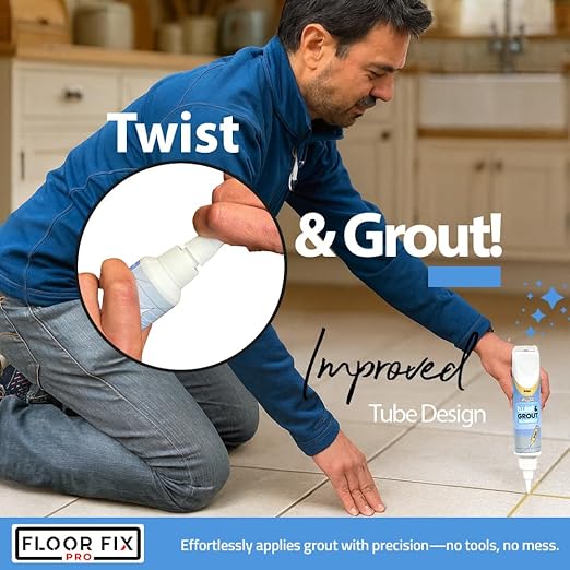 Floor-Fix Pro - Twist & Grout Repair Kit - Premixed & Waterproof Fast Tile Grout Reviver - Bathroom, Shower, Kitchen (White, 8.8 Fl Oz)