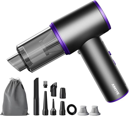 Aihoye Car Vacuum Portable Cordless, 22000PA High Power Mini Vacuum Cleaner with Brushless Motor, 4-in-1 Handheld Vacuum Cleaner & Air Duster for Car, Home, Office, Camping, Pet