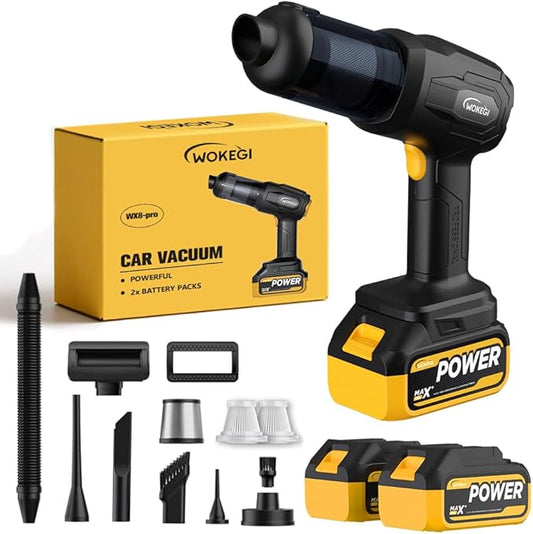 WOKEGI Handheld Car Vacuum Cordless, Portable Cars Vacuum Cleaner with 40000Pa High Power & Suction, Powerful 4-in-1 Hand Held Air Duster Fast Cleaning for Car,Home,Office,Pet Hair (Yellow)