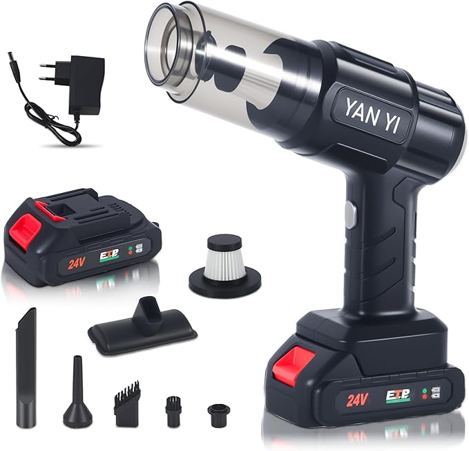 Car Vacuum Portable Cordless: 5000PA Handheld Vacuum Cleaner,6 in 1 Air Duster and Vacuum Cleaner with Multi-Nozzles,120W Rechargeable High Power Suction & Blower for Car, Home, Office, Pet Hair