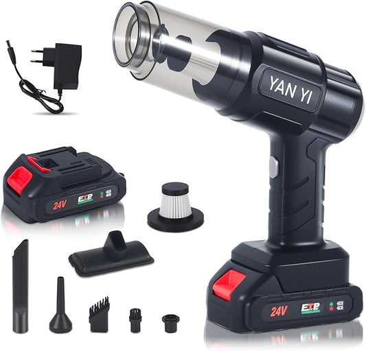 Car Vacuum Portable Cordless: 5000PA Handheld Vacuum Cleaner,6 in 1 Air Duster and Vacuum Cleaner with Multi-Nozzles,120W Rechargeable High Power Suction & Blower for Car, Home, Office, Pet Hair