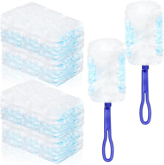 Milkary 60Pcs Duster Refills Electrostatic Fluffy for Cleaning, Duster Disposable Replacement Refills Bulk with 2 Handles for Home Office Blinds Ceiling Fans Furniture Multi-Surface Dusting, Blue