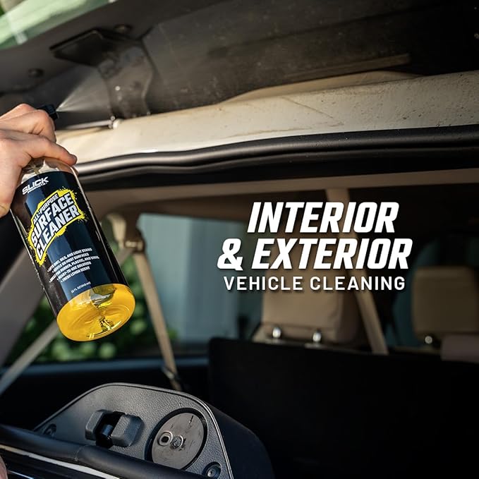 Slick Products All-Purpose Surface Cleaner – Multi-Surface Car Interior & Exterior Cleaner for Vinyl, Plastic, Rubber, Carpet & Upholstery – Fresh Lemon Scent – 32 oz.