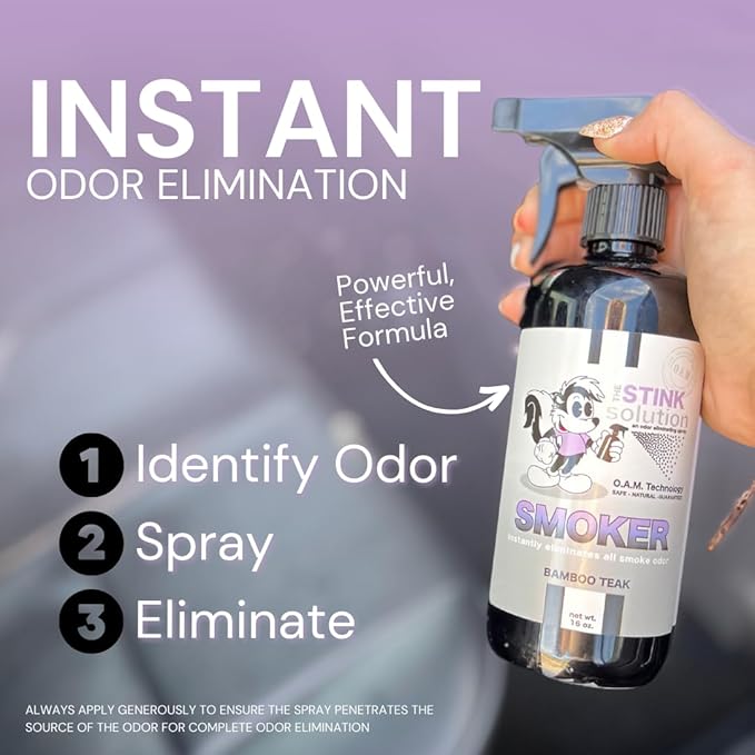The Stink Solution Smoke Odor Eliminator Spray - Completely Remove Smoke Smell From House, Car, Clothes, Hands, Hair, & More - Best Odor Eliminator For Smoke - Sky Blue Fragrance - 2 16 oz Bottles