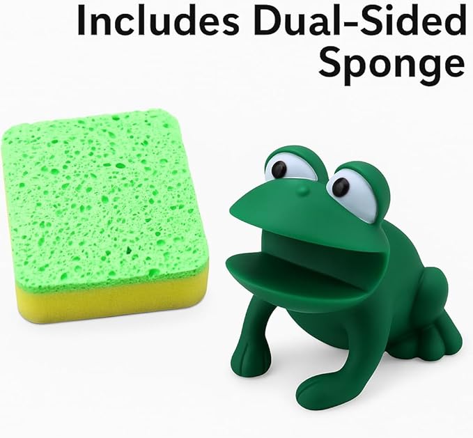 Frog Sponge Holder for Kitchen Sink – Cute Animal Design with Dual-Sided Sponge – Fun Novelty Gift for Counter, Sink, or Dishwashing – Dependable Industries Inc. Essentials
