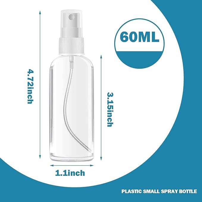 100PCS 2oz/60ml Small Spray Bottle, Clear Fine Mist Spray Bottle Mini Empty Hair Spray Bottle, Plastic Refillable Cosmetic Containers for Plants, Cleaning, Misting & Skin Care