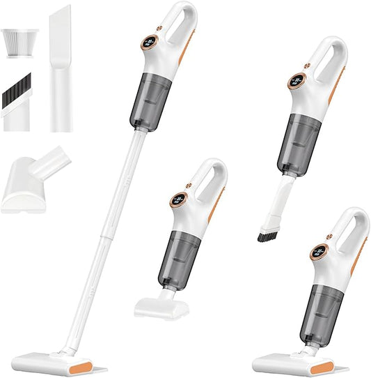 AbuDodo Cordless Vacuum Cleaner, Stick Vacuum Cordless Rechargeable with Powerful Suction and LED Display, Portable Vacuum Cleaners for Home, Wireless Vacuum for Hardwood Floor Carpet Pet Hair, White