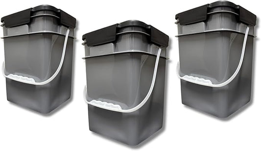 House Naturals 4 Gallon Square Buckets with lids- Made in USA Container- Pack of 10 (Gray - Black lids)