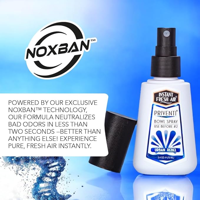 Signature PRIVENTI for Men Toilet Spray Urban Rebel Scent Bathroom Spray with Noxban Technology Odor Elimination, Travel Size Long-Lasting Freshness for Home, Travel or Work 2.4 Oz. -INSTANT FRESH AIR