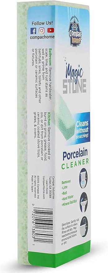 COMPAC HOME Magic-Stone Premium Porcelain Cleaner - Eco-Friendly Recycled Glass Scouring Stick, Professional Lime Scale & Hard Water Stain Remover for Toilet Bowl & Bathroom Fixtures, 2 Pack