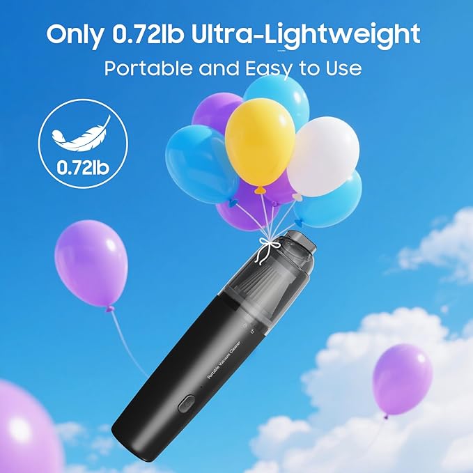 A9life Handheld Vacuum Cordless, Car Vacuum Cleaner Portable with HEPA Filter, 2 Suction Modes, Mini Hand Held Vacuum Rechargeable for Car, Home, Pet Hair, Office, Desk, Keyboards (Black)