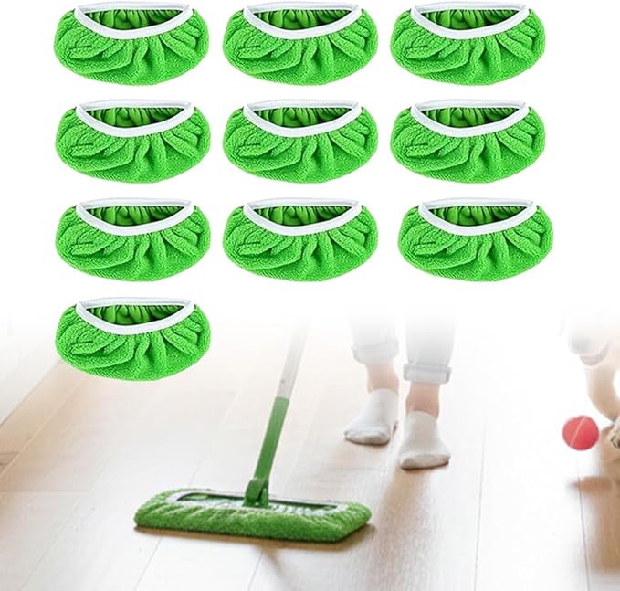 Reusable Mop Pads, Reusable Microfiber Mop Pads Compatible with Sweeper Mops, Replacement Wet Mopping pad Refills & Washable Dry Sweeping Cloths for Surface/Hardwood Floor Cleaning (Green-10PCS)