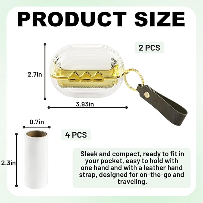 Travel Portable Lint Roller Set,Pet Lint Roller Extra Sticky Comes with 4 Rolls of Replacement Rollers,Double-Sided Lint Remover for Garment Bag Dust Lint (Transparently)