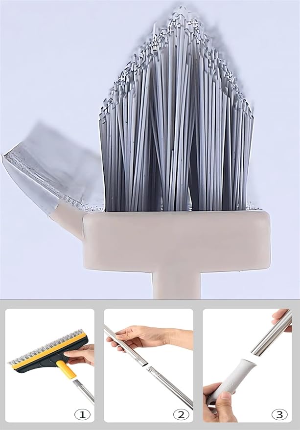 2 in 1 Cleaning Scrub Brush with Long Handle Heavy Duty - 2023 New Shower Powerful Brush and Scraper 2-in-1 Cleaning Tool with Soft Scraper Squeegee, V-Shaped Bristles Scrubber Deck Brush (White)