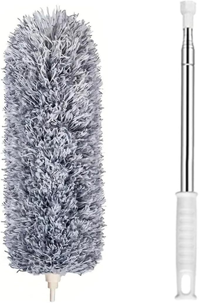 TopHomer Fiber Feather Duster with Stainless Steel Extendable Pole, Ceiling Fan Cleaner for Cobwebs High Ceiling Fan, Interior Roof, Wet & Dry Use (Model A)
