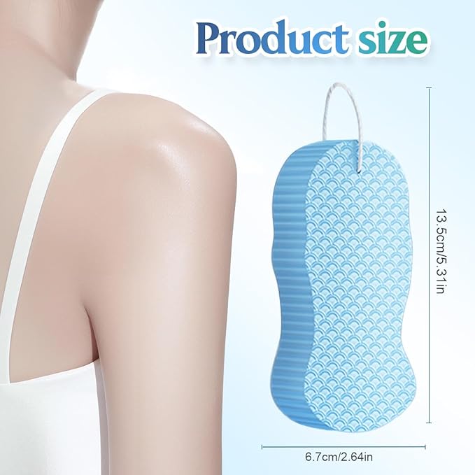 Magic Exfoliating Bath Sponge, 2025 New Super Soft Exfoliating Bath Sponge, 3D Magic Exfoliating Body Scrubber, Shower Sponges for Body Removes Dead Skin (White Blue)