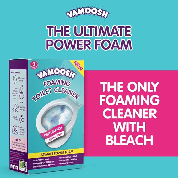Vamoosh 6-in-1 Toilet Foaming Cleaner | Self-Activating Foam Technology | Stays Active for 10 Minutes | Easy to Use | Removes Stains | Eliminates Limescale & Removes Odor | 100g (Pack of 3)