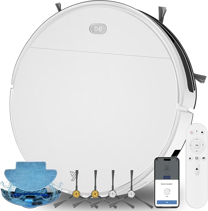 Robot Vacuum and Mop Super Thin 2 in 1 Robotic Vacuum Cleaner Up to 4500Pa Suction with Schedule Clean Mute Super Remote Control/App/Voice utomatic Recharge Ideal for Pet Hair Vacuums All Floors