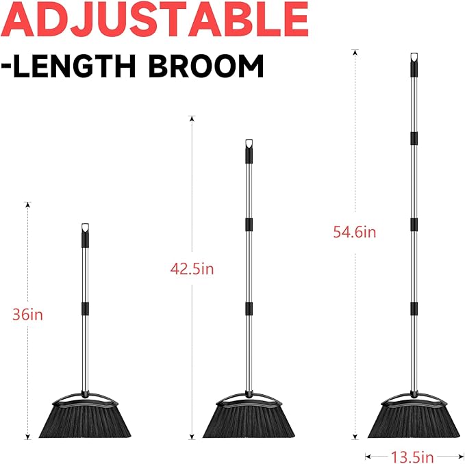 EZKEY Heavy Duty Broom, 54-inch Adjustable Long Handle Angle Brooms Large Brooms for Sweeping Indoor and Outdoor Commercial Broom for Home Kitchen Patio Garage Porch Courtyard Classroom, Black