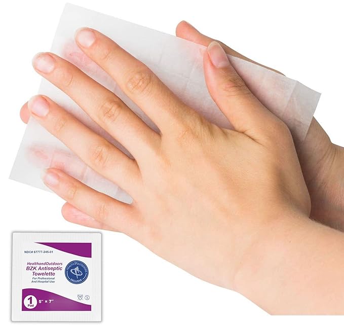 BZK Antiseptic Moist Towelette 5" x 7" Wipe (125 Count) Hand & Body Cleansing Wet Napkins Alcohol-Free Individually Wrapped Towels