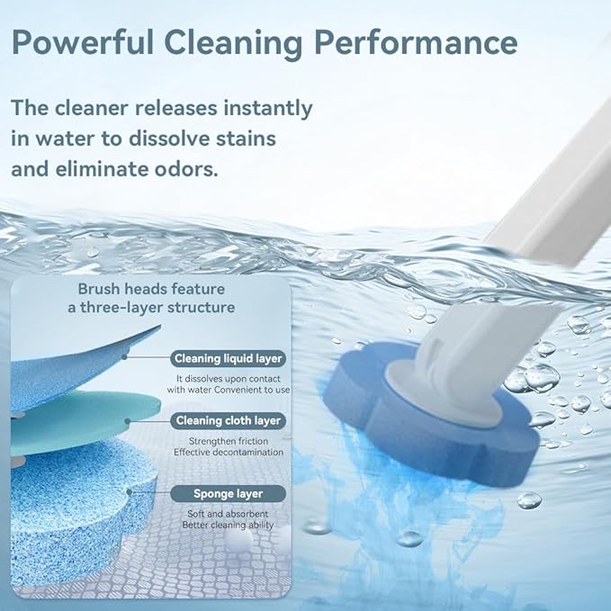 Dexmary Disposable Toilet Brush Set with Holder, Angled Cleaning Wand with 24 Refill Heads, Wall-Mounted Hygienic Toilet Cleaner (Ocean, Lemon, Lavender Scents)