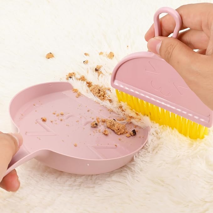 Shaloxar Small Broom and Dustpan Set,mini Broom and Dustpan Set,Kids Broom Set,for Home, Sofas, Kitchen countertops, Storage Shelves, bathrooms, and pet Areas Cleaning(Pink)