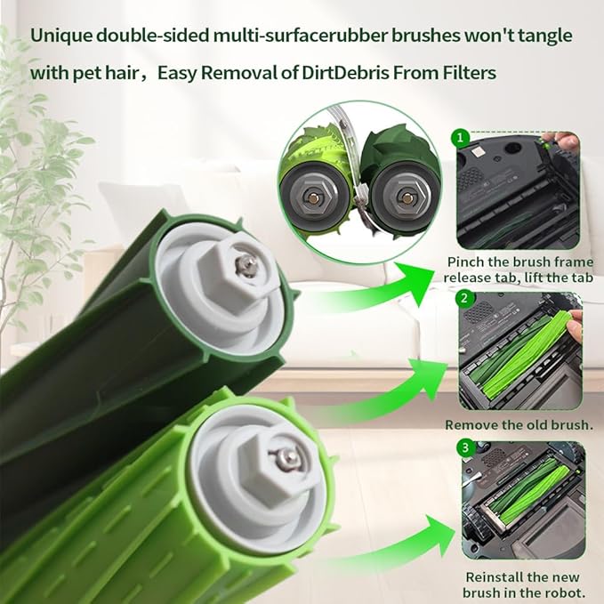 2 Set s9 replacement rollers Compatible with Roo-mba s9 (9150) s9+ s9 Plus (9550) s Series Vacuum Cleaner Multi-Surface Rubber Brushes,Roo-mba s Series roller brushes