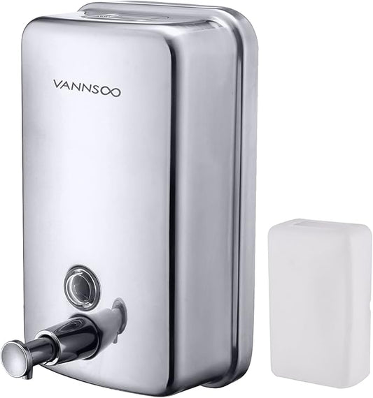 VANNSOO Commercial Soap Dispenser Wall Mount Stainless Steel Manual Liquid Pump Rust-Proof Leak Free for Bathroom (37 fl.oz./1100ml)
