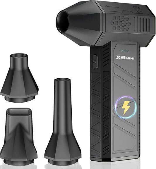 Compressed Air Duster, 180000RPM Electric Air Duster, Rechargeable Cordless Air Blower with 3-Gear Turbo Fan, Canned Air Alternative for Keyboard, PC, Computer, Car, Home & Outdoor Use (Pure Black)