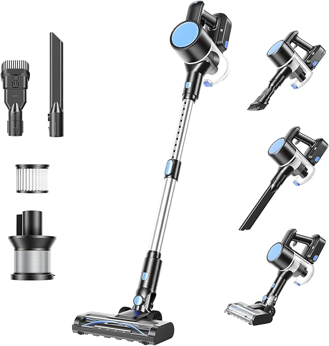 DUMOS Cordless Vacuum Cleaner, Lightweight Stick Vacuum Cleaners for Home, Powerful Suction & LED Lights Rechargeable Battery for Carpets, Pet Hair, Hardwood Floors