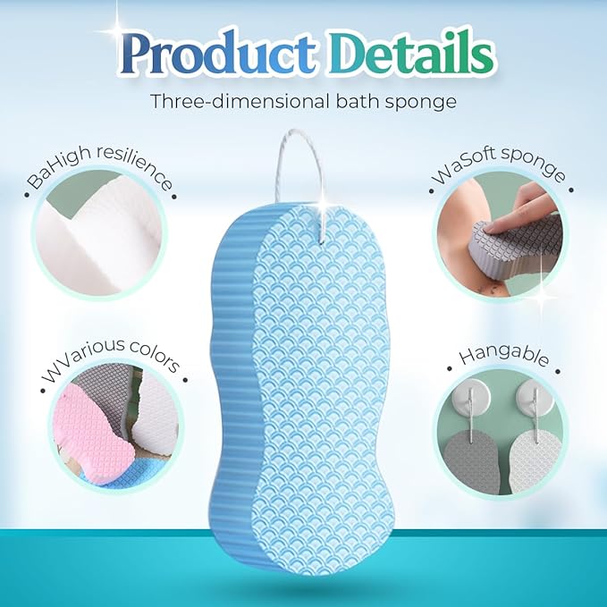 Magic Exfoliating Bath Sponge, 2025 New Super Soft Exfoliating Bath Sponge, 3D Magic Exfoliating Body Scrubber, Shower Sponges for Body Removes Dead Skin (4 Pcs)