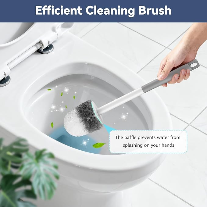EZKEY Toilet Brush, 3 Pack Toilet Brush and Holder Set with Nylon Bristles Toilet Bowl Brush Compact Hidden Scrubber Brushes for Bathroom Deep Cleaning, Grey & White