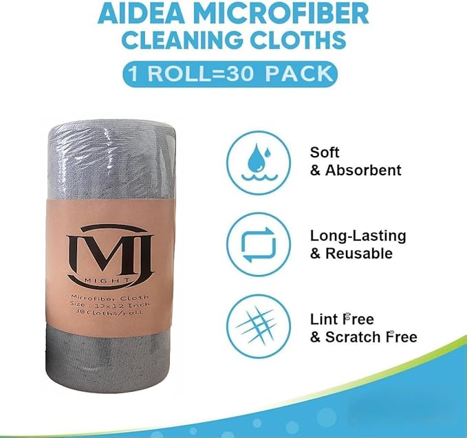 MRIGHT Gray Microfiber Cleaning Cloths Roll, 12x12 Inch, 60 Sheets-2 Rolls, Reusable, Machine Washable, Super Absorbent, Lint Free, Tear Away Design (1)