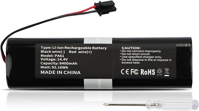 Battery Replacement for Eufy RoboVac X8, X8 Pro Series RoboVac X8 T226X,RoboVac X8 Hybrid White,RoboVac X8 Pro SES Self-Empty Station Robot Vacuum Cleaner Part Number: PA61 14.4V 6400mAh 92.16Wh Black