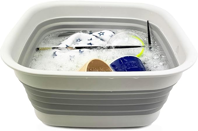 SAMMART 8L (2.1 Gallon) Collapsible Tub - Foldable Dish Tub - Portable Washing Basin - Space Saving Plastic Washtub (Grey)