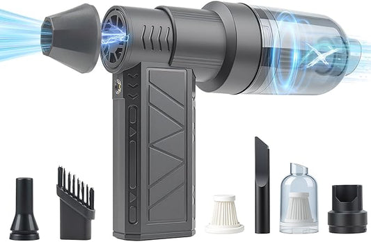 NUHFUFA 4-in-1 Compressed Air Duster with Light, Handheld Car Vacuum/Air Blower/Pump/Inflate 130000RPM Adjustable Electric Vacuum Cleaner for Computer Keyboard Car Home(Gray)