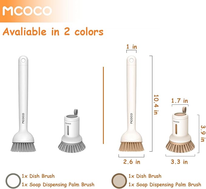 MCOCO Dish Brush Set with Soap Dispensing Palm Brush Dish Scrub Brush with Soap Dispenser Palm Dish Brush Kitchen Cleaning Brush with Ergonomic Long Handle for Cleaning Sink, Pot, Pan, Stove, Yellow