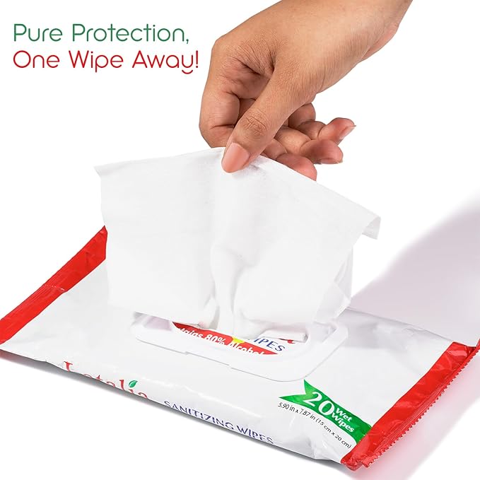 Latalia Hand Wipes Pack of 3 | 80% Alcohol Hand Sanitizer Wipes for Hands & Face Moisturizing, Gentle, Convenient and Fragrance Free (20 Counts)