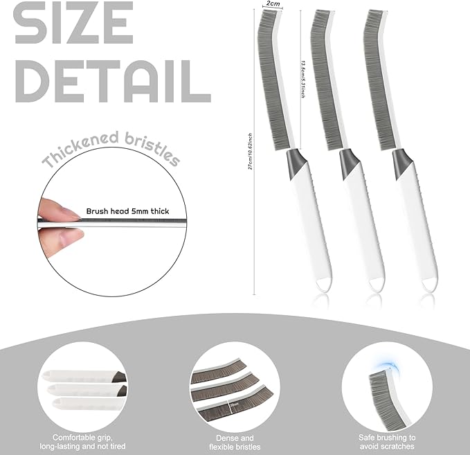YIGAARUI Crevice Cleaning Brush Bathroom Tile Groove Gap Cleaning Brush Premium Crevice Cleaning Tool Aluminum Support with 15° Angled Head-Grout Thin Brush,Kitchen & Bathroom Tool (5PCS)