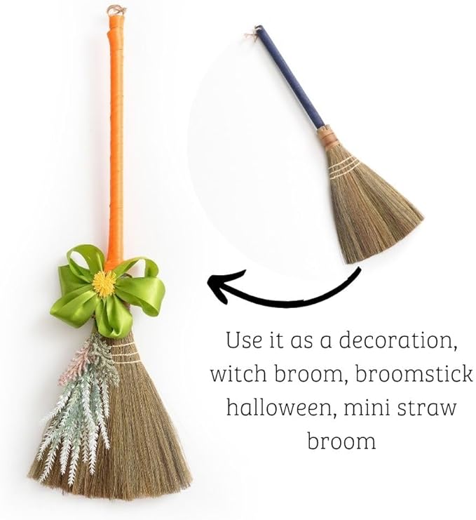 TTS For Home Handmade Whisk Sweeping Broom - Brooms for Wedding Jumping Ceremony Halloween DIY Decoration - Vietnamese Straw Soft Broom - 12.2" Width, 26.38" Length