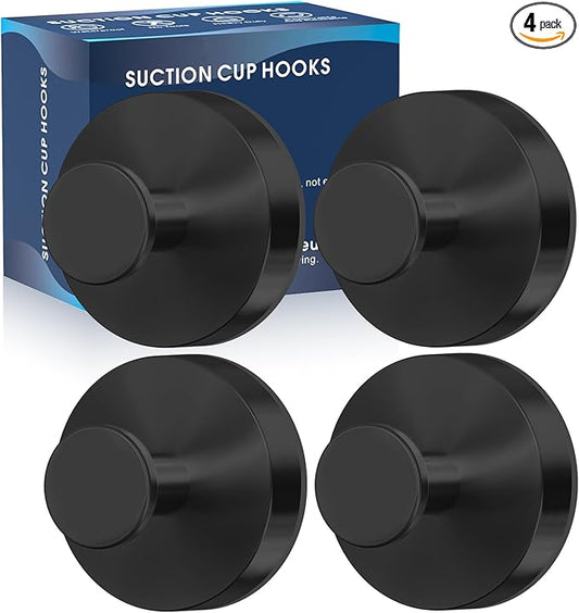 MOTAIPEAK Suction Cup Hooks for Shower,Removable Shower Towel Suction Hooks for Bathroom Wall,Kitchen,Glass,Mirror,Tile to Hang Robes,Loofah-Black(4-Pack)