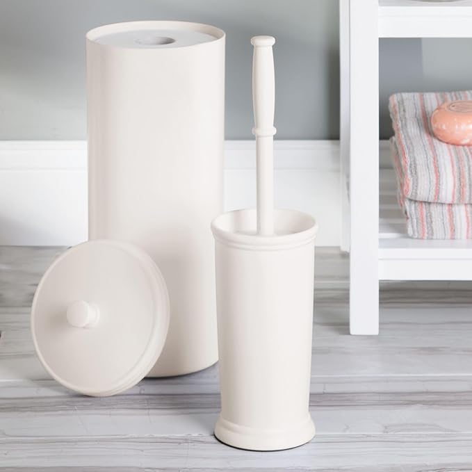 mDesign Toilet Bowl Brush and Holder - Covered Bathroom Brush - Standing Scrubber in Modern Holder - Space Saving, Deep Cleaning for Toilet - Cream/Beige