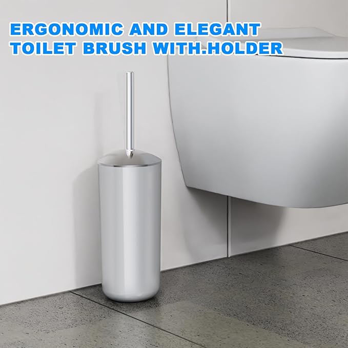Toilet Brush and Holder Set of 2 | Great Value 2-Pack for Multiple Bathrooms | Sturdy Reinforced Handle for Durability | Discreet Enclosed Caddy | 360° Deep Cleaning Bristles | (White)
